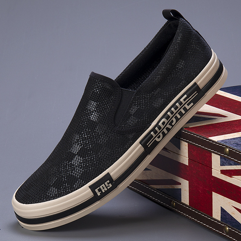 2024 Summer New Men's Flying Weaving Mesh Breathable All-match Soft Sole Slip-on Legs Casual Men's Shoes Board Shoes