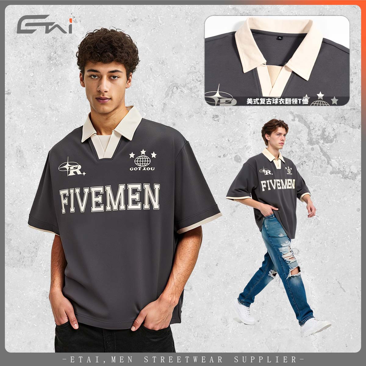 ETAI Hombre| Camiseta retro americana de manga corta marca de moda de alta calidad para hombres de manga corta image 4