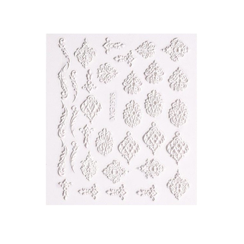 LZ nuevas pegatinas de uñas logotipo grande alivio impermeable 3D tridimensional hueco blanco nupcial uñas micro tallado encaje pegatinas