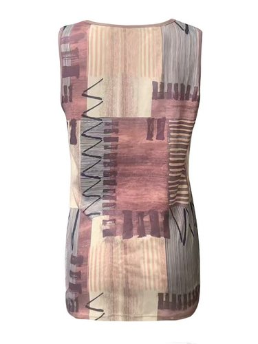 Color-blocked round-neck top, spring and summer casual sleeveless top