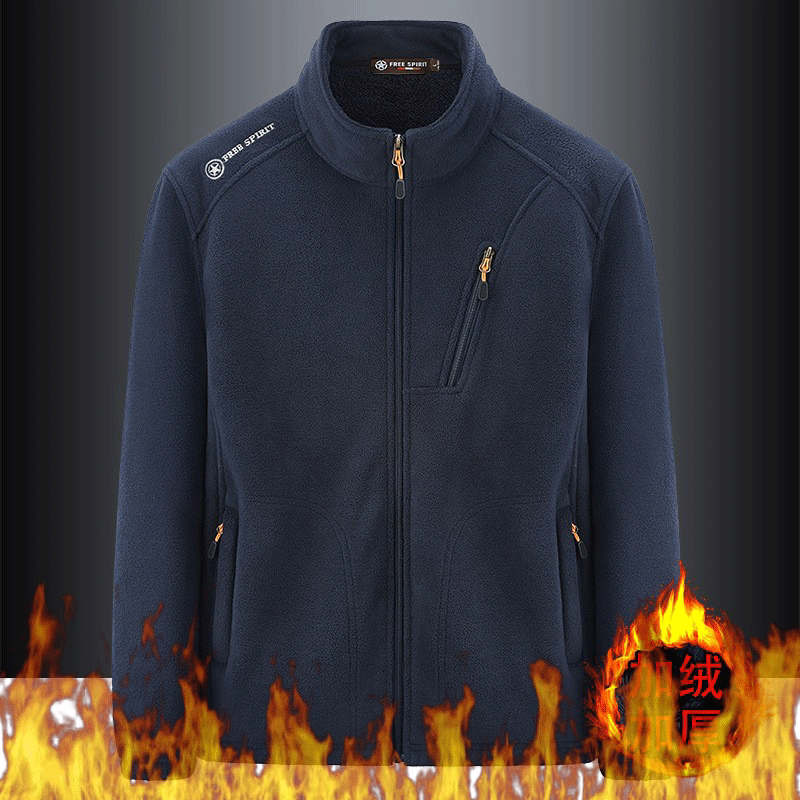 Polar fleece coat men's autumn and winter plus velvet padded cardigan sweater men's loose large size warm fleece jacket wholesale