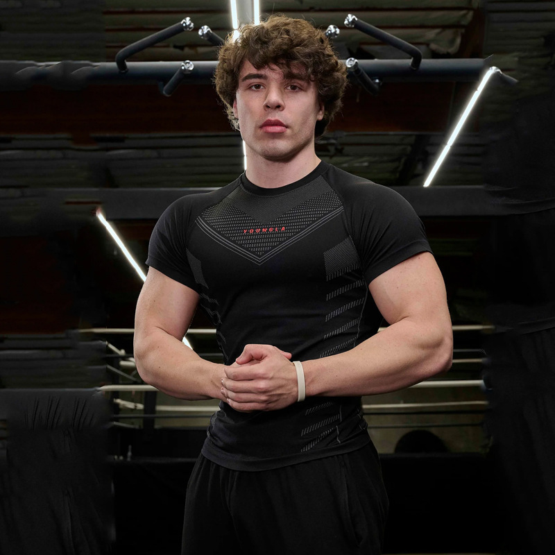 Youngla Men's T-Shirt Sports Fitness Quick-Drying Breathable Elastic Fitness Clothing Jogger Outdoor Running Basketball Clothing