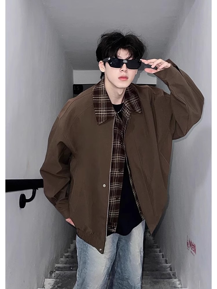 2025 nueva marca de moda callejera americana falsa de dos piezas costura contraste pareja primavera nicho diseño chaqueta sentido chaqueta