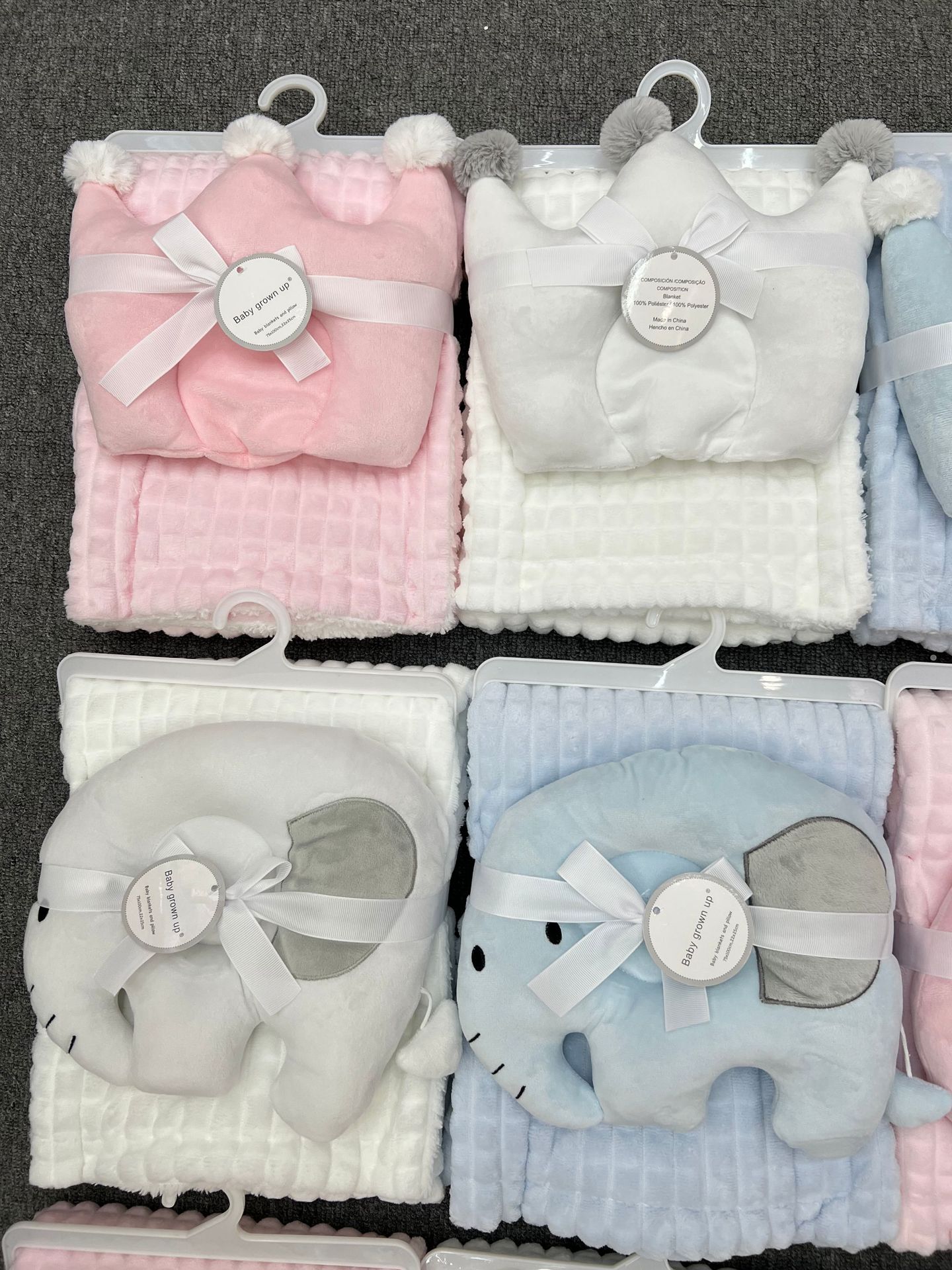 Baby Cashmere Blanket U-Shaped Pillow 2 Set de dos piezas suave y gruesa estilo Elephant Crown colcha de bebé
