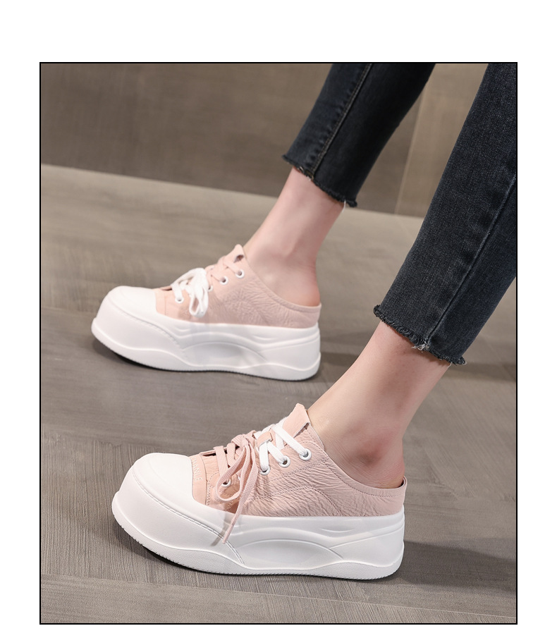 Giày sneaker nữ đế dày tăng chiều cao, mũi tròn bít, phong cách thể thao mùa hè 2025 — Màu be, Màu hồng, Màu vàng chi tiết 14