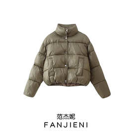 ZR外贸批发 欧美风女装 时尚百搭短款纽扣立领棉服外套 8073241