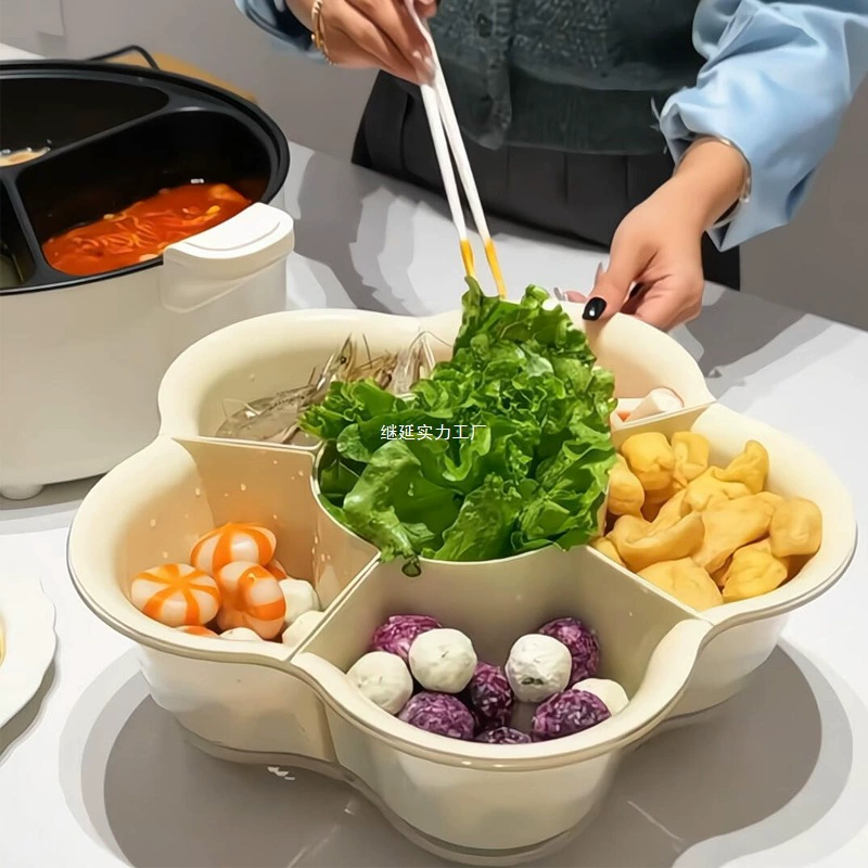 [100 экспресс-доставок для нового дома] Тарелка для гарнира Hot Pot с вращающимися отделениями Бытовая сливная корзина Кухонная тарелка для приготовления пищи