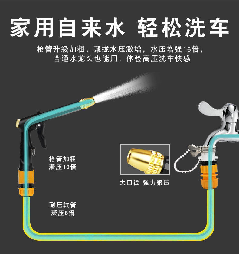 Suitable for car washing water gun high pressure spray gun watering hose water pipe booster nozzle household tap water washing
