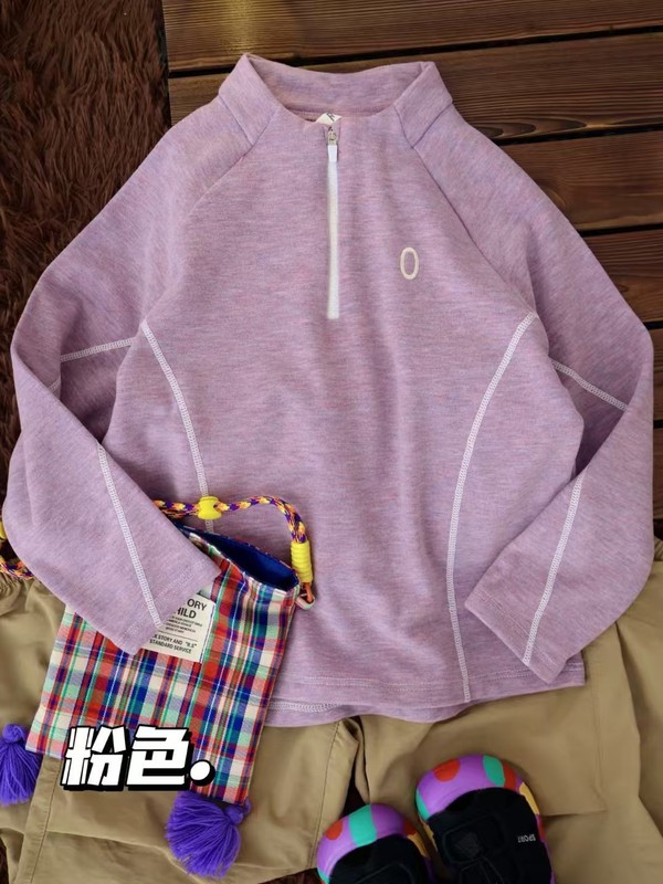 秋季新款男女童打底衫 中大童撞色明线拼接半拉链立领长袖糯糯衣|undefined