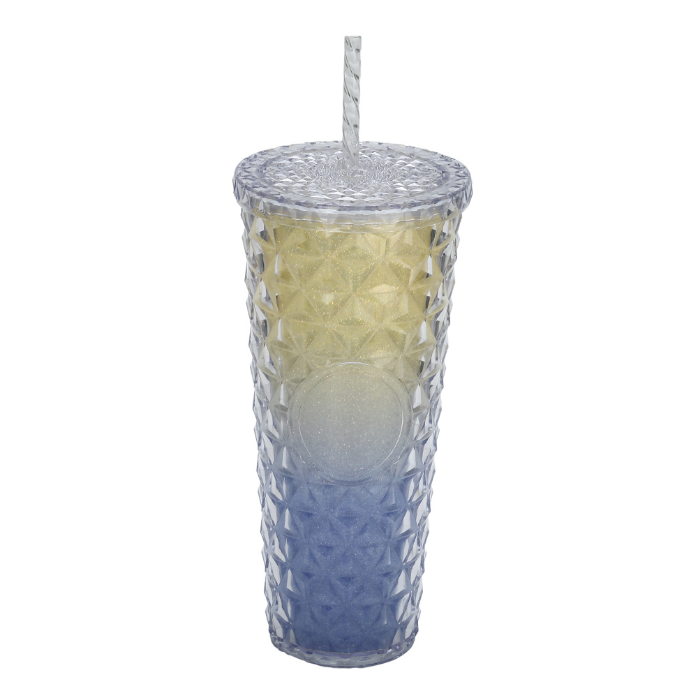 Vaso de Plástico con Pajita de Plástico PS Doble Capa y Ecológico para Oficina y Hogar
