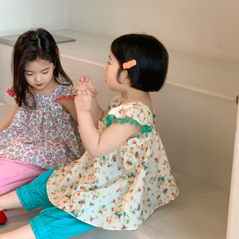 Korean style summer new girls' floral top bloomers small fresh two-piece suit children's fashionable fashionable suit