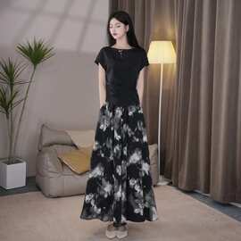 2025夏季新款宽松遮肉显瘦裙裤小众碎花设计高腰垂感休闲长裤女