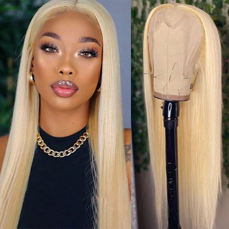 Cross-border wig European and American women's front lace chemical fiber headgear 613# medium long straight hair factory in stock wholesale