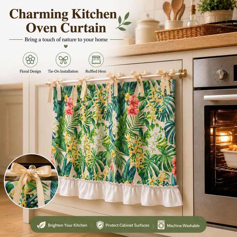 Cross-border half curtain for kitchen, decorative curtain for cabinets, oven door curtain, lace-up decorative short curtain, farmhouse stove curtain Cross-border half curtain for kitchen, decorative curtain for cabinets, oven door curtain, lace-up decorative short curtain, farmhouse stove curtain