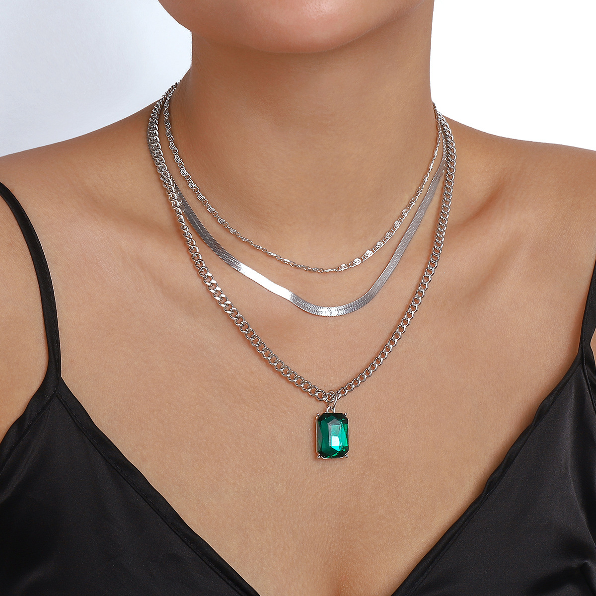 Fashion Geometric Copper Layered Necklaces Chain Artificial Rhinestones Copper Necklaces