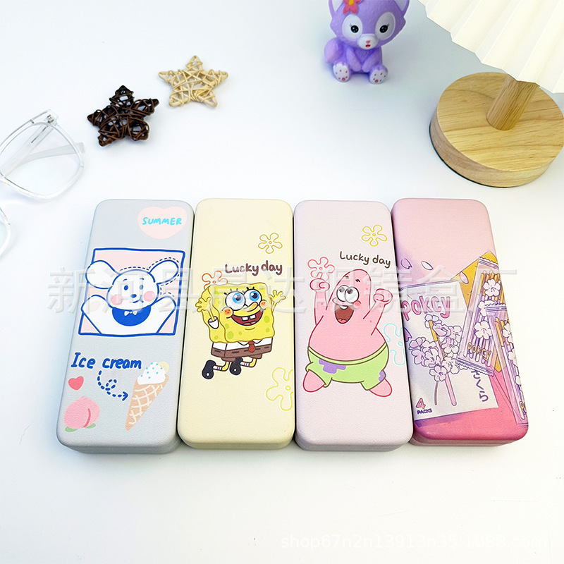 Factory wholesale glasses case customized male and female students portable advanced leather cartoon glasses storage free printing
