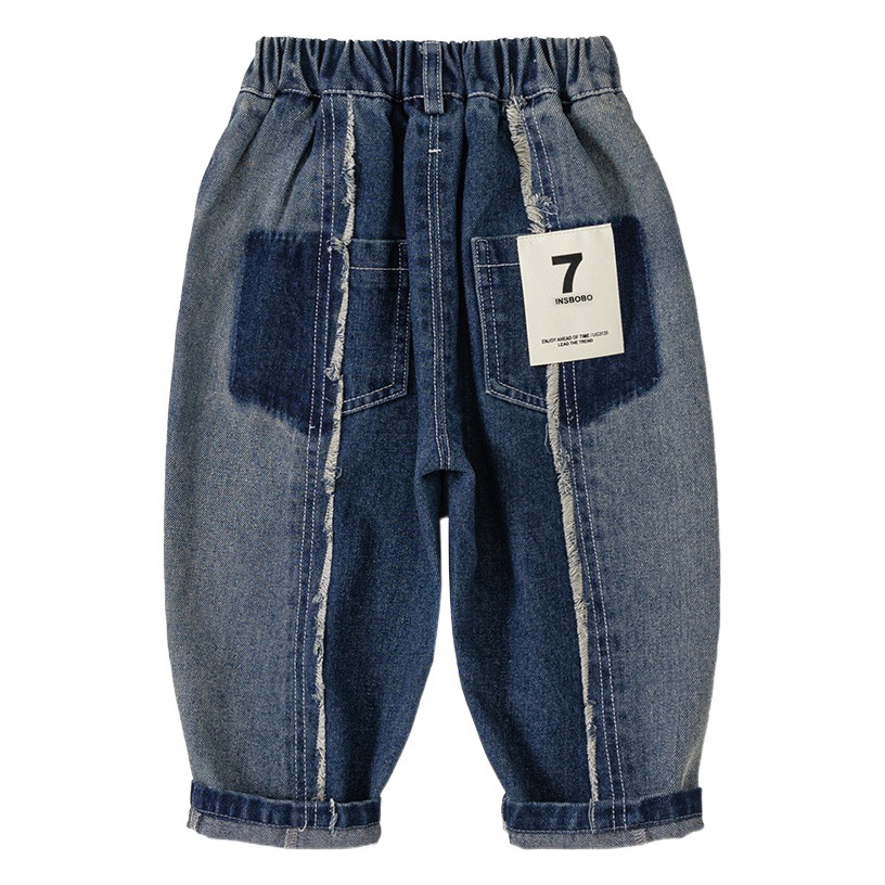 Pantalones para Niños Bangxuan, Pantalones Largos con Dobladillo Deshilachado y Parches para Niños, Primavera y Otoño, Jeans para Bebés, Pantalones Rectos Modernos para Niños Pequeños