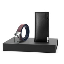 现货钱包皮带男士休闲双面双色真皮针扣高档送礼牛皮腰带礼盒商务