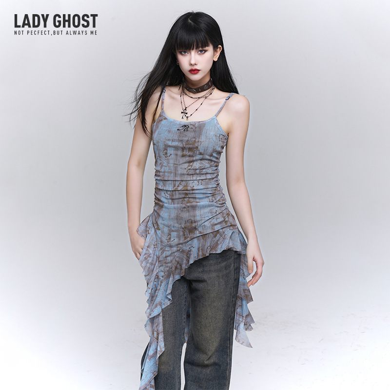 Wholesale In-Stock Ruffled Irregular Hem Camisole Top Chic Sweet Spicy Music Festival Outfit for Trendy Girls