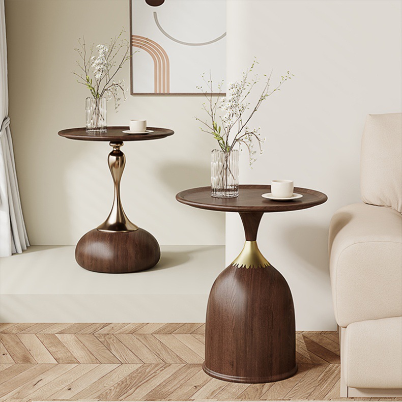 Comodino moderno minimalista piccolo con tavolino da caffè color noce per camera da letto e balcone_voghion.com