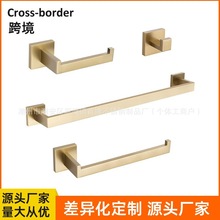 304不锈钢浴室置物架浴巾架挂钩免打孔方管毛巾架卫浴挂件跨境