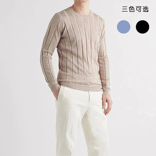 Bc Same Style Men's Slim Fit Ribbed Stretch Sweater 16-Gauge Wool Silk Cashmere Blend Knitwear