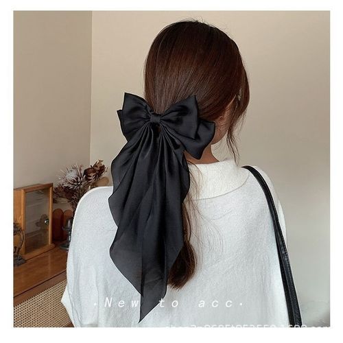 Bow hairpin long streamer large retro wine red Internet celebrity back head top clip Japanese black student accessories pure