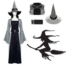 女巫cos服装 中世纪邪恶女巫巫婆魔女cosplay 万圣节喇叭袖长裙