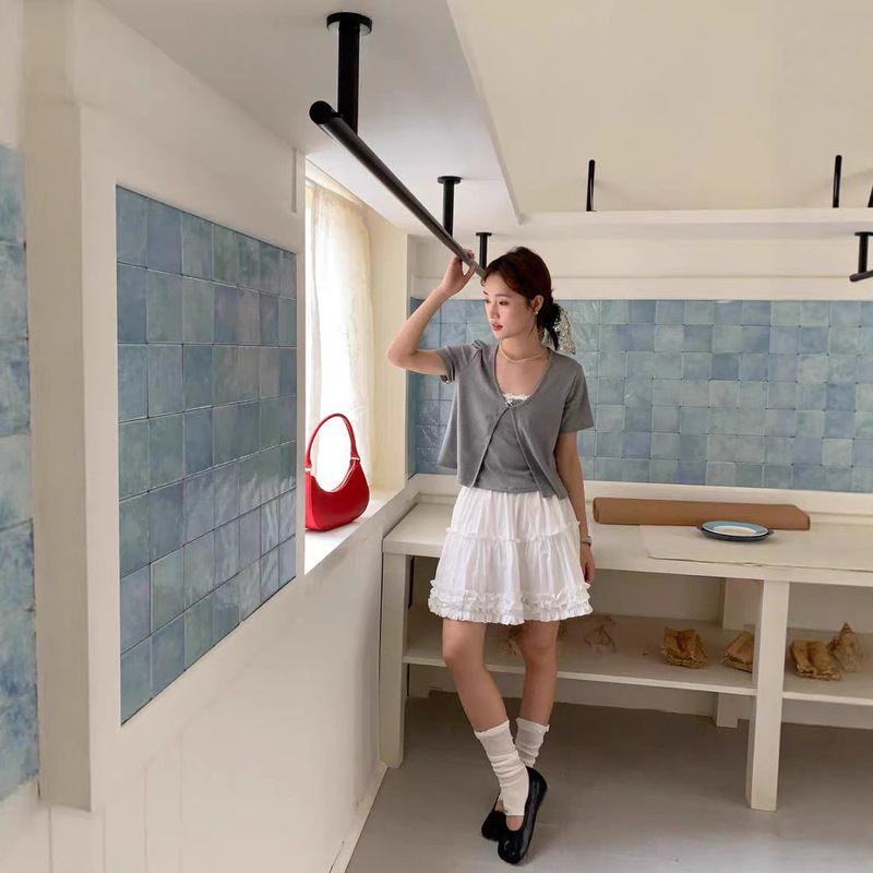 韩系重工木耳レースデザイン! 2025夏の新型ハイウエストA字の甘いケーキの半身のスカートの女性|undefined