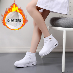 Winter Velvet Warm Nurse Shoes Air Cushion Women's Short Boots Soft Bottom Breathable Wedge Comfortable Not Tired Foot Cotton Boots Work Shoes