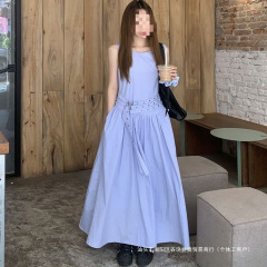 跨境法式无袖背心小个子连衣裙2025夏季新款设计感别致腰带大摆长