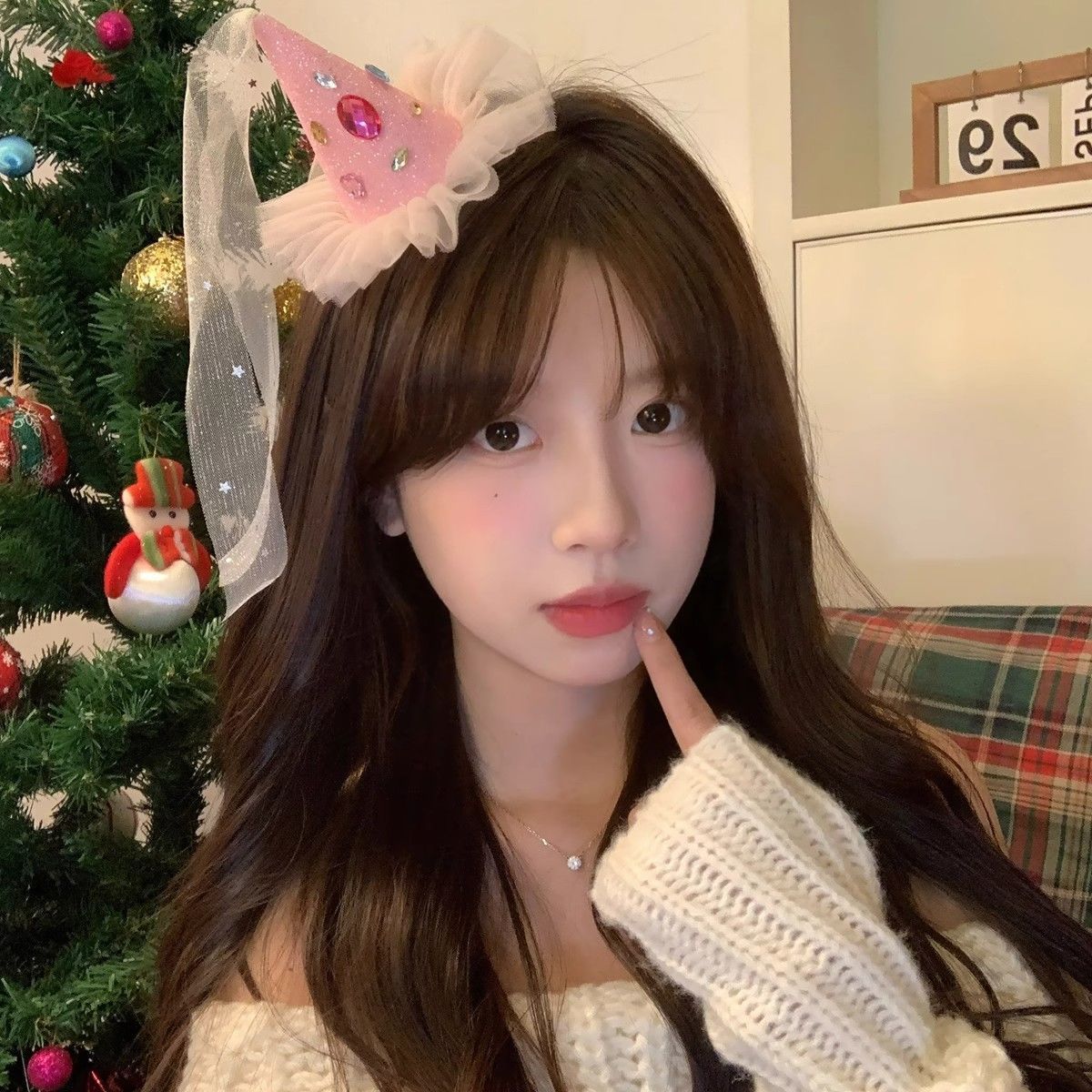 라인스톤 핑크 생일 모자