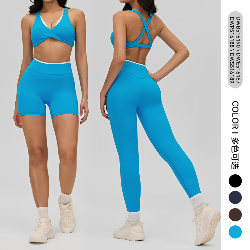 Cross-Border European and American Style Color-Blocking Yoga Outfit Set for Women, Tank Top with Chest Pads, Sports Tight-Fitting Peach Butt Running Pants Cross-Border European and American Style Color-Blocking Yoga Outfit Set for Women, Tank Top with Chest Pads, Sports Tight-Fitting Peach Butt Running Pants