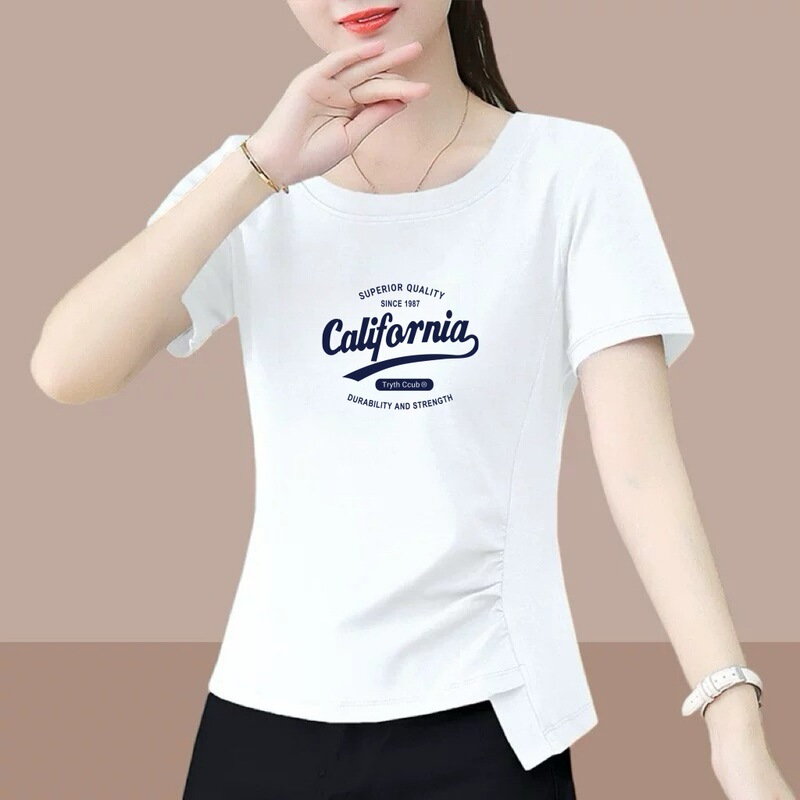 2026 New Foreign Trade Style Mom's Short-Sleeve T-Shirt for Women, Loose Plus-Size, Slimming, Tummy-Covering, Printed Half-Sleeve Top 2026 New Foreign Trade Style Mom's Short-Sleeve T-Shirt for Women, Loose Plus-Size, Slimming, Tummy-Covering, Printed Half-Sleeve Top
