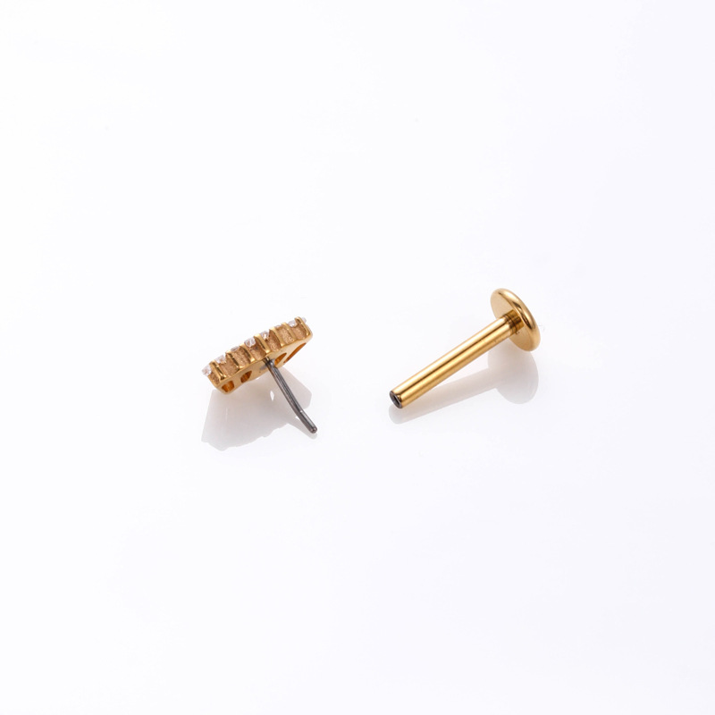 2PCS G23 Insertion Push Pin Lip Earbone Nail Zircon Flower Crown Fashion F136 Titanium Puncture Earrings_voghion.com
