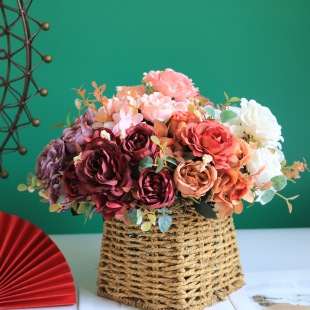 Hibiscus rose -style retro hydrangea peony rose simulation flower bouquet home wedding decoration artificial silk fake flower