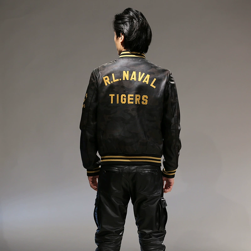Baseball uniform, leather jacket, genuine leather, with embroidery
