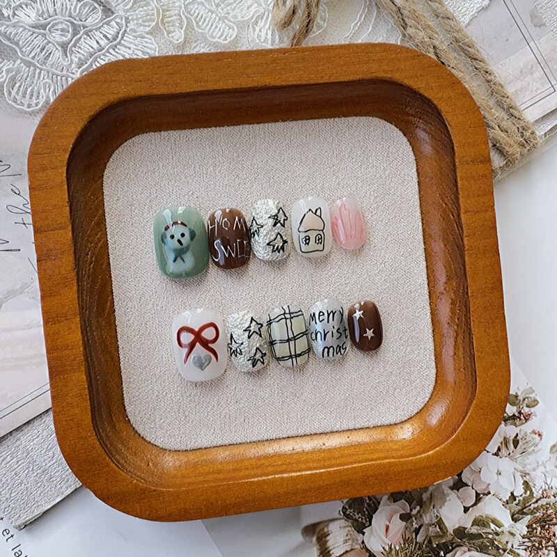 Christmas Manicure Christmas Tree Hand-Painted Elegant Cute Snowman Christmas Tree Plaid Painted Handmade Wearable Nail Stickers