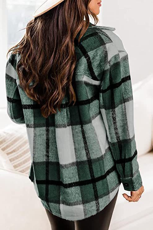 Women's Clothing Plaid Shirt American Style Long Sleeved Collared Loose Fit Mid Length Coat For Autumn Winter_ecoleips.com