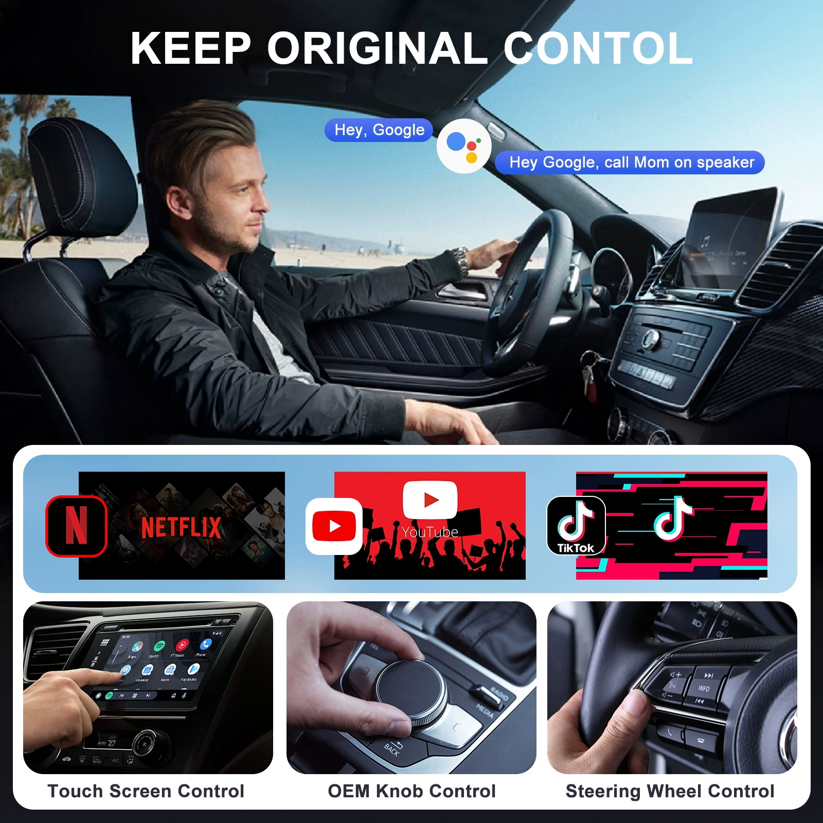 Новый беспроводной CarPlay Android Auto ресивер, оригинал, совместимый с CarPlay, HD видео