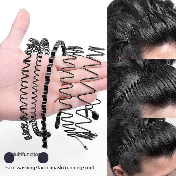 Men's Hair Band Wash Face Men's Fashionable Hair Band Invisible Pressed Hair Non-Slip Wave Head Band Tie Hair Bundle Sports Hair Stamp Headdress