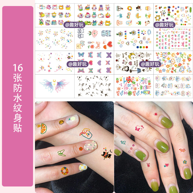 Dopamine Colorful Ins Tattoo Stickers Female Cartoon Mini Finger Small Pattern Hyuna Cute Waterproof Temporary Stickers Dopamine Colorful Ins Tattoo Stickers Female Cartoon Mini Finger Small Pattern Hyuna Cute Waterproof Temporary Stickers
