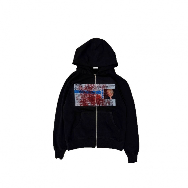Abbigliamento da uomo europeo e americano all'ingrosso personalizzato stampato felpa con cerniera pullover a maniche lunghe felpa con cappuccio giacca retrò tendenza di strada_voghion.com