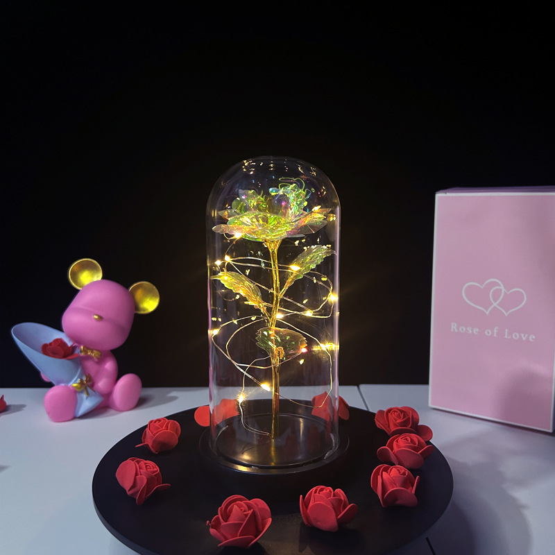 Flor eterna Pantalla de Cristal 520 regalo hoja de oro rosa flor artificial caja de regalo de cumpleaños decoración creativa lámpara
