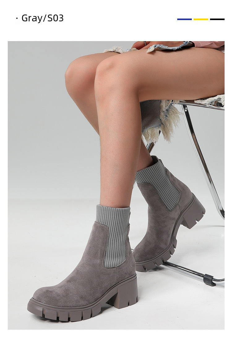 Jesenski in zimski novi nogavični škornji, tujetrni škornji, ženski škornji iz leta 2024 z debelo peto in debelim dnom, ženski gležnjarji velike velikosti za ženske_voghion.com