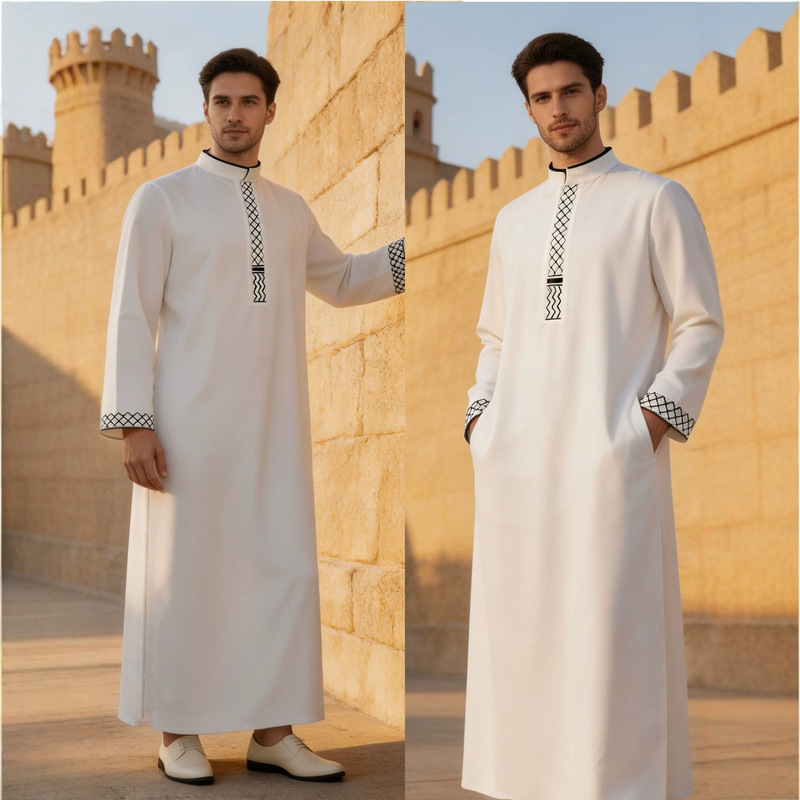 Foreign trade men's ethnic traditional clothing, long-sleeved embroidered stand-up collar design, men's clothing wholesale from the source factory, long robe Foreign trade men's ethnic traditional clothing, long-sleeved embroidered stand-up collar design, men's clothing wholesale from the source factory, long robe