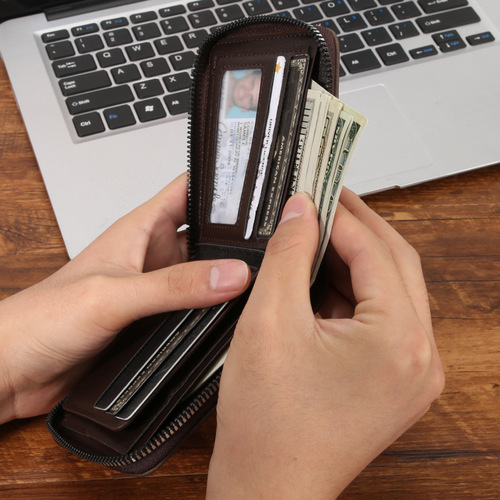 Men's Wallet Zipper Multifunction Card Holder Combo Pure 2025 New Men's Leather Wallet Credit Card Holder Anti-Magnetic Driver's License