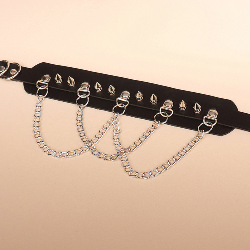 European and American punk gothic dark leather collar personalized irregular rivet chain PU necklace choker
