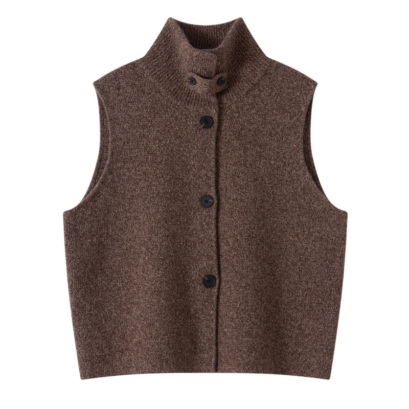 Personalized Design Stand-Up Collar Sleeveless Vest Top for Outer Wear Versatile Knitted 100 Wool Vest Jacket for Women in Autumn and Winter Personalized Design Stand-Up Collar Sleeveless Vest Top for Outer Wear Versatile Knitted 100 Wool Vest Jacket for Women in Autumn and Winter