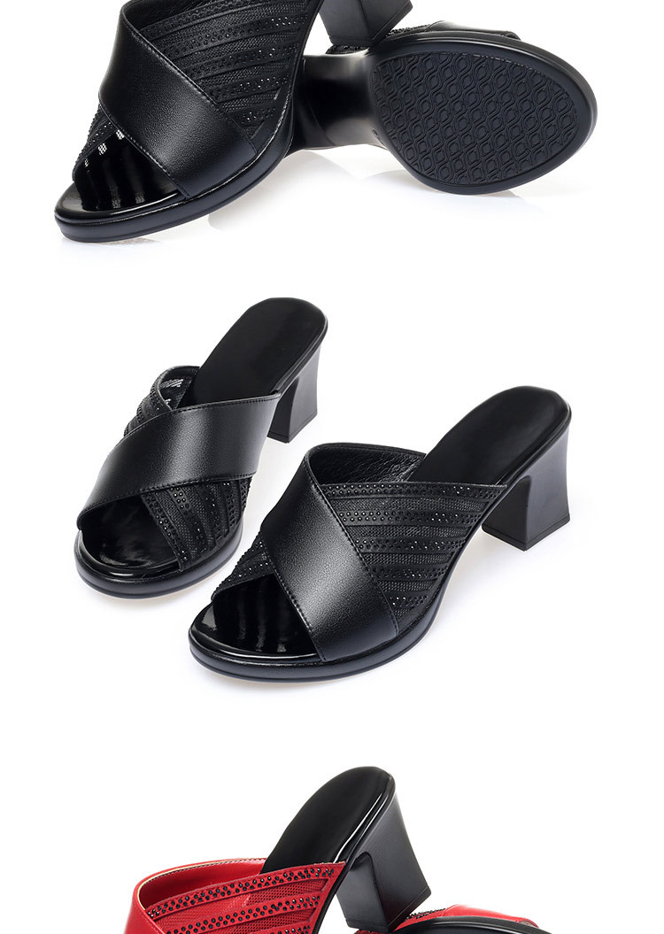 Sandal cao gót nữ đính đá quai ngang mũi hở, gót vuông 9 cm — màu đen chi tiết 16